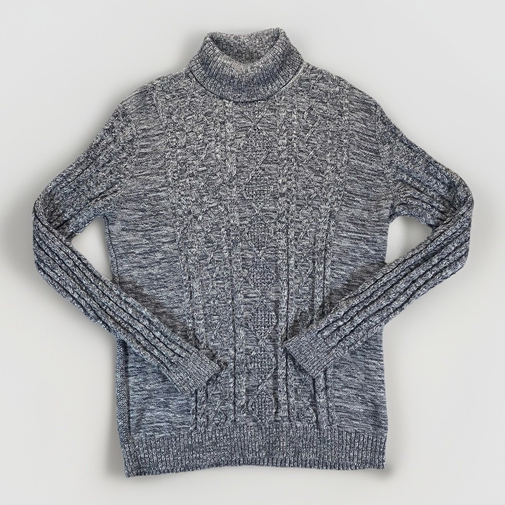 Club Room Chunky Cable Knit Turtleneck Sweater Men's L Grey Grandpa Fisherman